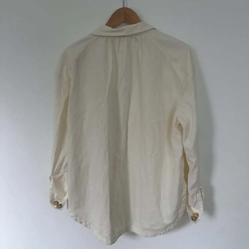 Free People Sunshine In My Pockets Linen Blend Ivory Utility Shacket